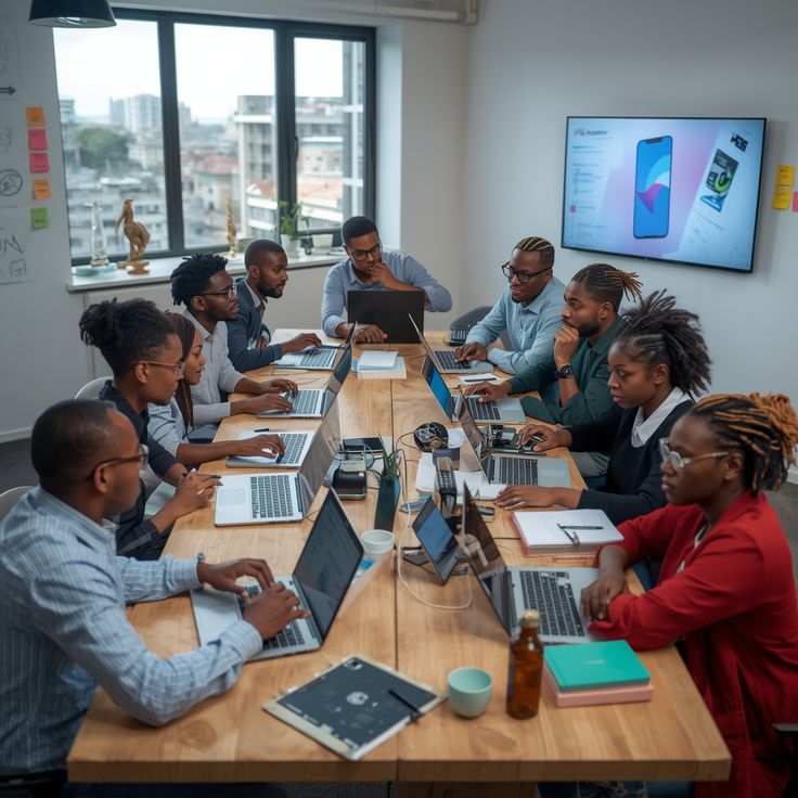 Professionnels africains travaillant avec des outils d'intelligence artificielle