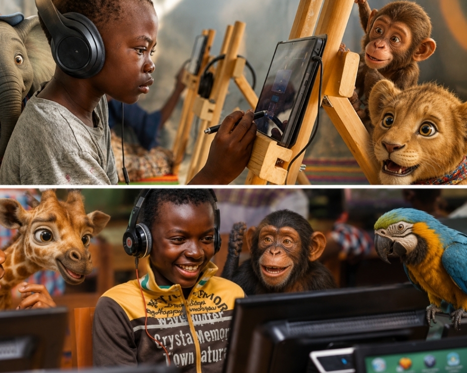 Enfant africain apprenant l'IA avec une tablette